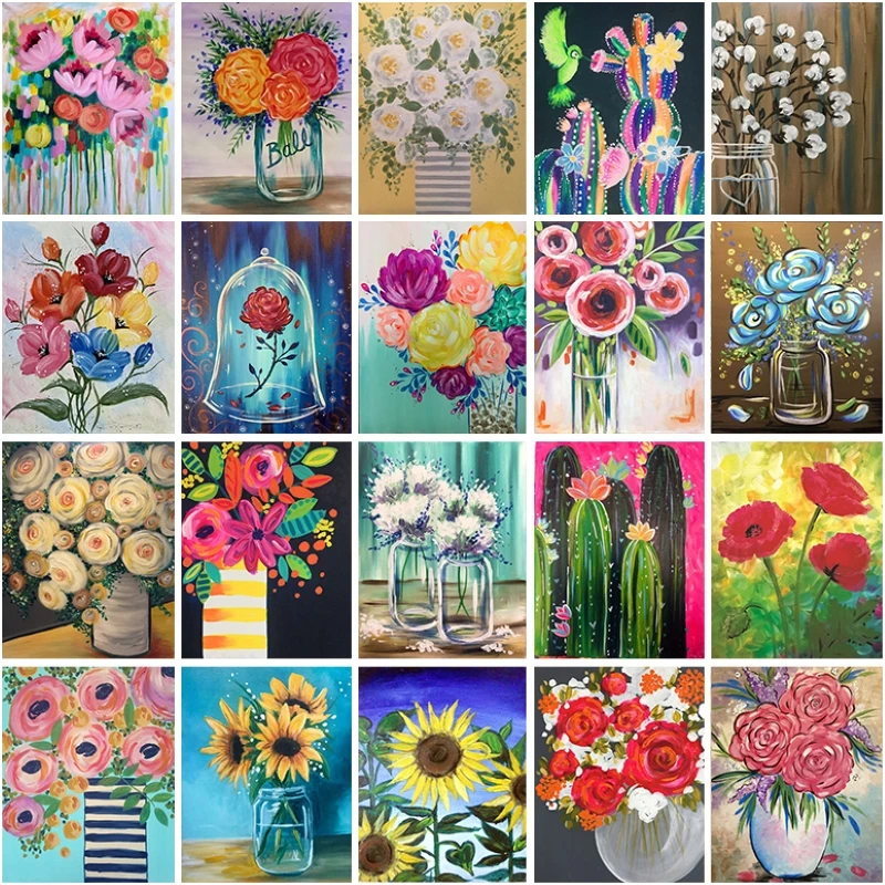 

5D DIY Diamond Painting Vase Flower Rose Chrysanthemum Cross Stitch Kit Full Diamond Mosaic Picture Home Decoration Gift