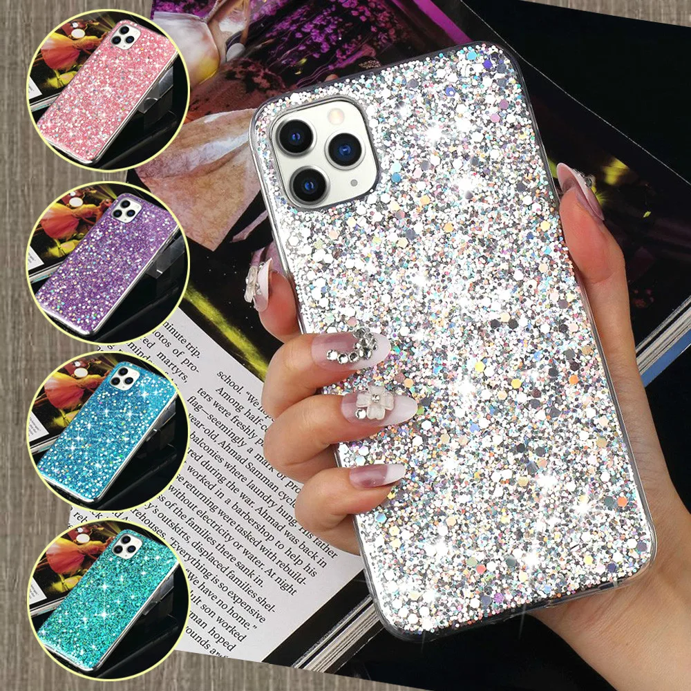 

Cute Bling Glitter Soft Case for IPhone 11 Pro Max X Xr Xs Silicone Phone Cover for IPhone 7 Plus 8 6S 6 5 5S SE 12 Pro Max Mini