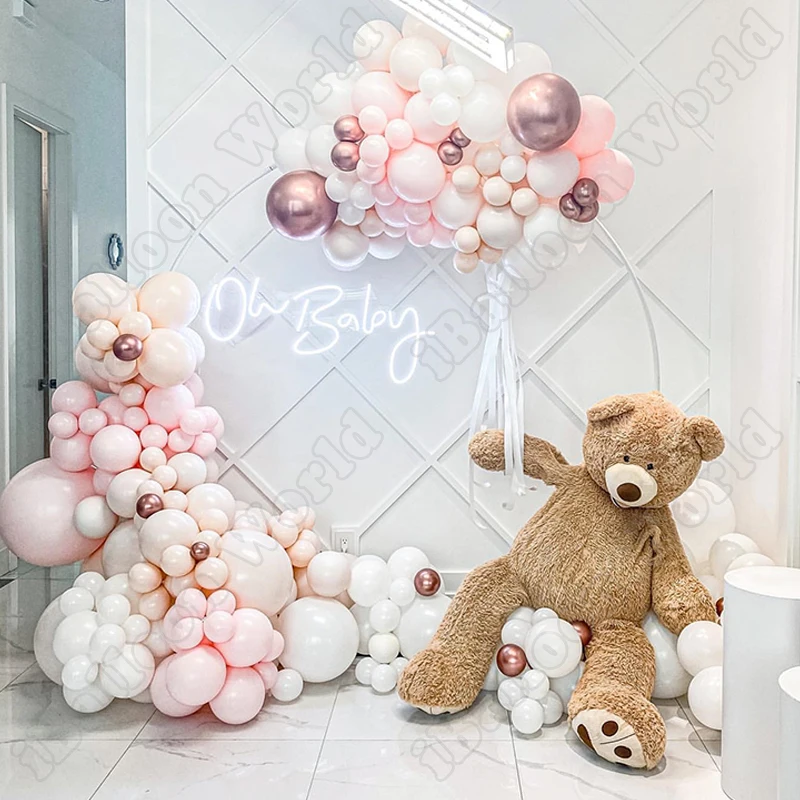 164pcs Double Maca Pink Latex Balloon Arch Kit Wedding Birthday Party White Balloon Garland Event Baby Shower Event Decoration