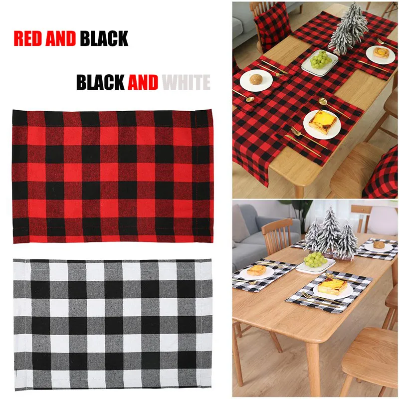 4Pcs Christmas Plaid Placemat Table Knife and Fork Decorations for Home Decoration Xmas Ornament | Дом и сад