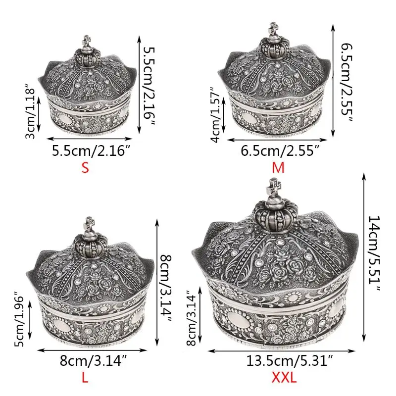 

Vintage Jewelry Box Antique Crown Trinket Storage Organizer Metal Earrings Holder Necklace Ring Case for Girls Women Valentines