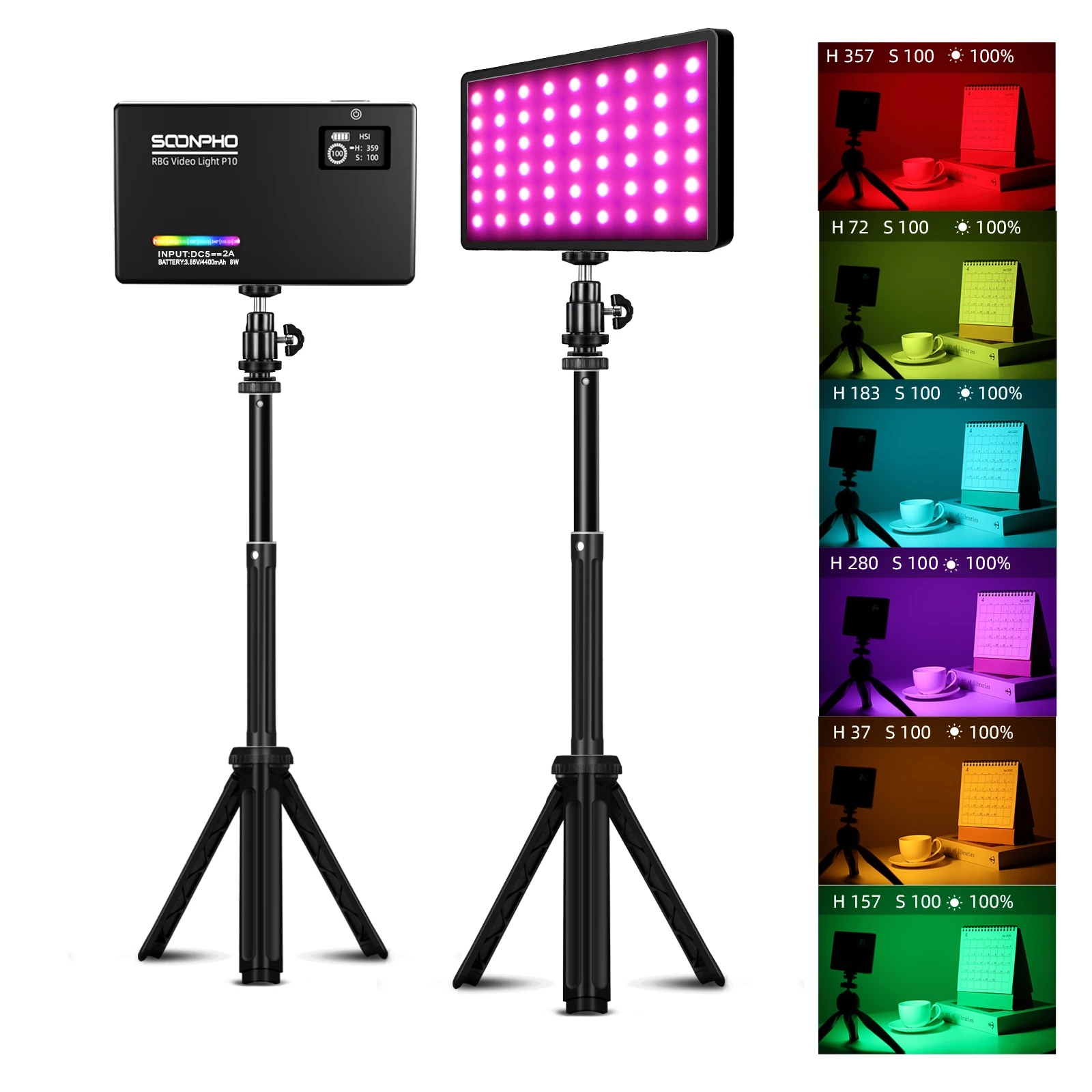 Светодиодный RGB-светильник soonphone P10, 8 Вт, 2500-8500 к, со встроенным аккумулятором и штативом