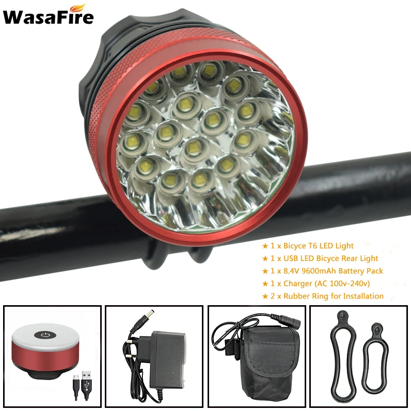 red 9600 taillight 16 XM-L светодиодный T6 велосипедный головной светильник передняя фара для велосипеда светильник Перезаряжаемые велосипедная фара вспышка светильник бег светильник s luz bicicleta - Цвет: red 9600 taillight
