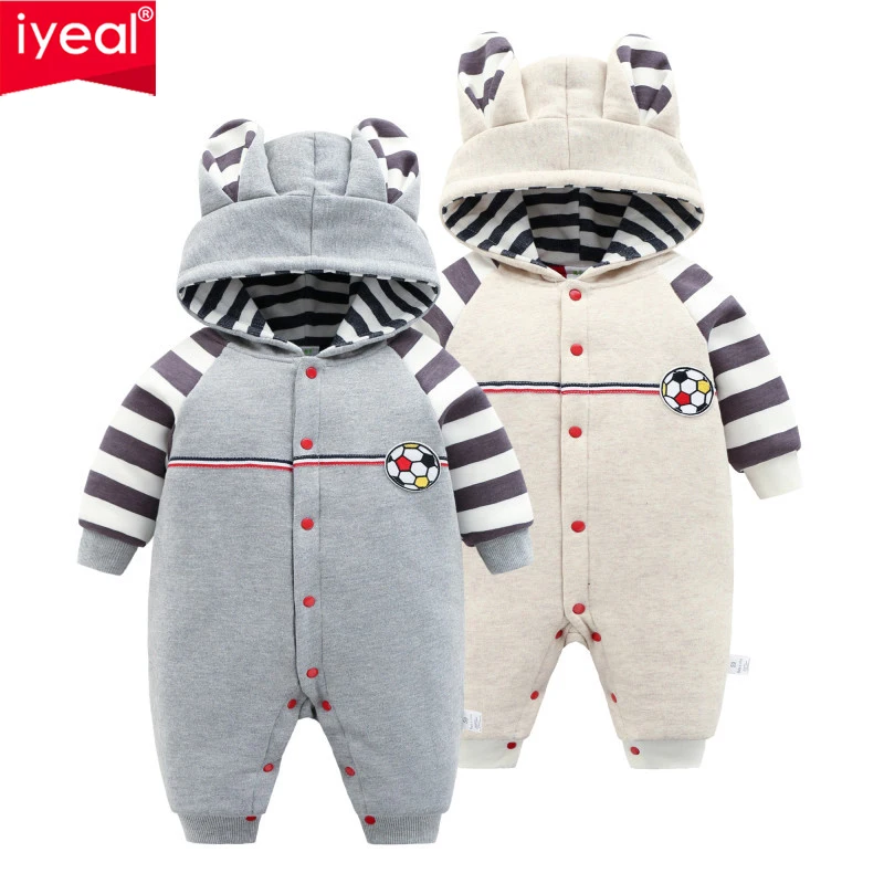 Детский зимний комбинезон IYEAL для новорожденных с капюшоном ушками и длинным