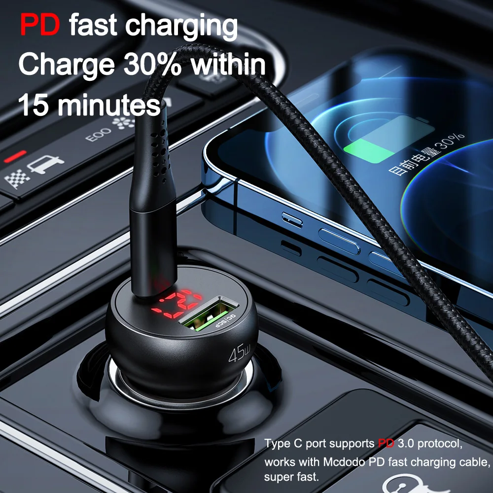 Mcdodo PD 45 Вт USB Автомобильное зарядное устройство для iPhone 11 12 Pro Xs Max Huawei P50 Samsung S20 Type C