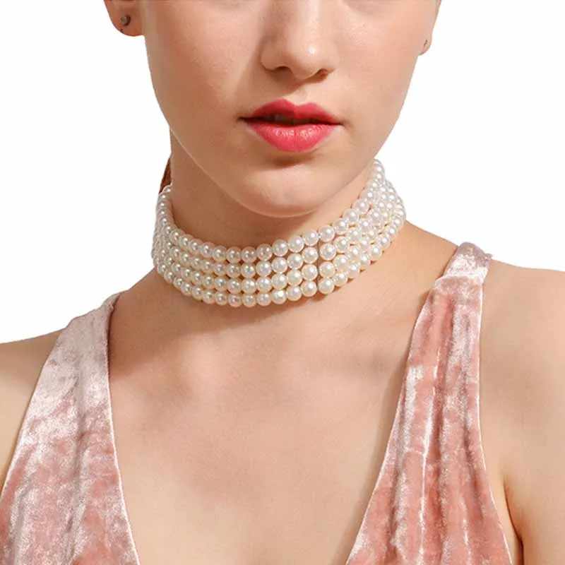 Женское Ожерелье чокер с искусственным жемчугом большие многослойные ожерелья