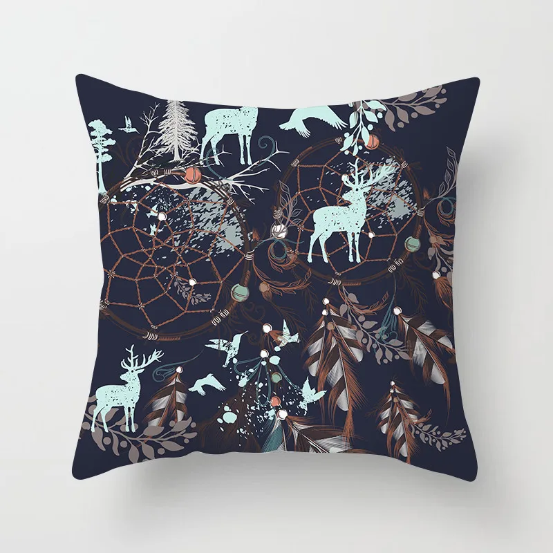 

Nanacoba Christmas Cushion Cover Short plush Stamping Cartoon Deer Star Snow Pillow Cover Home Sofa Decorative Pillowcase