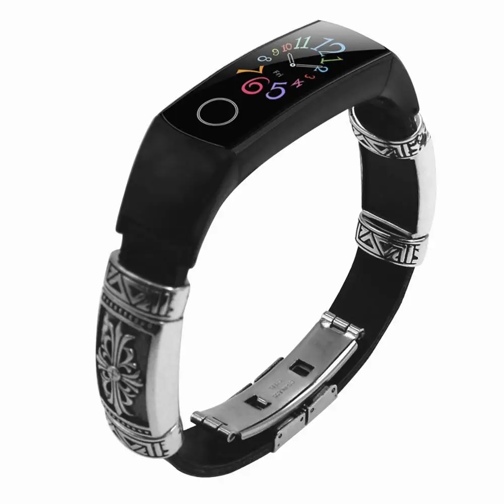 Кожаный и металлический ремешок для Honor Band 5 4 сменные браслеты Huawei 4/5 модные