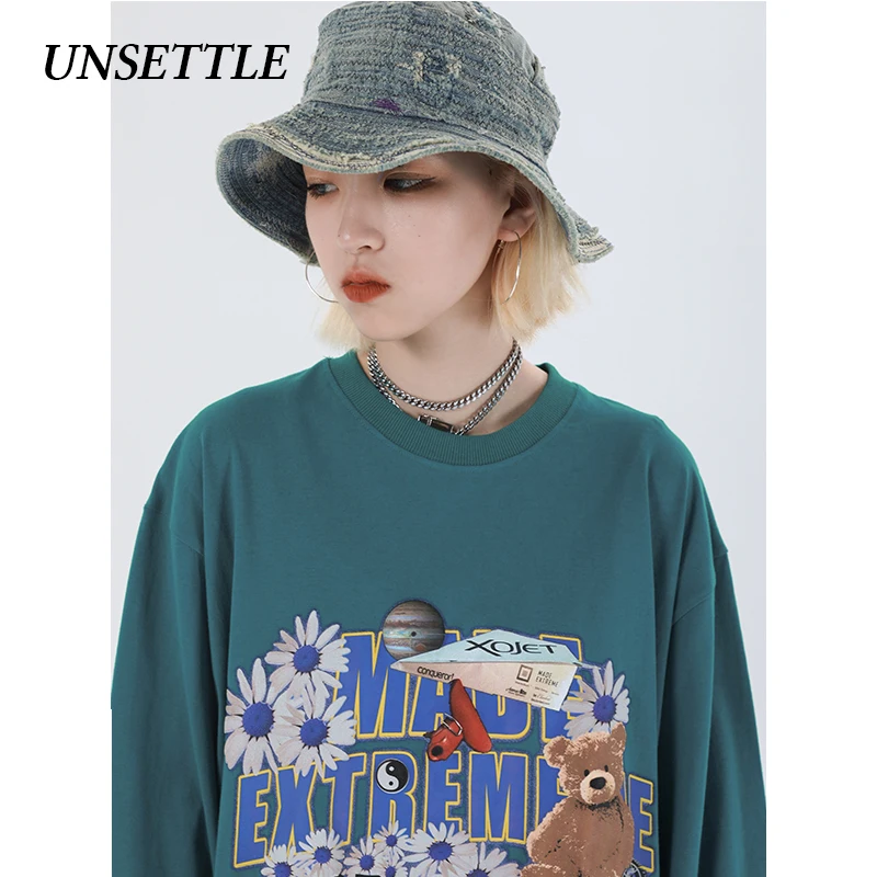 2020Autumn Japanese Oversized Long Sleeve graphic t shirt Harajuku Funny Print Men/Women Hip Hop Streetwear T-shirts Cotton Tops | Мужская