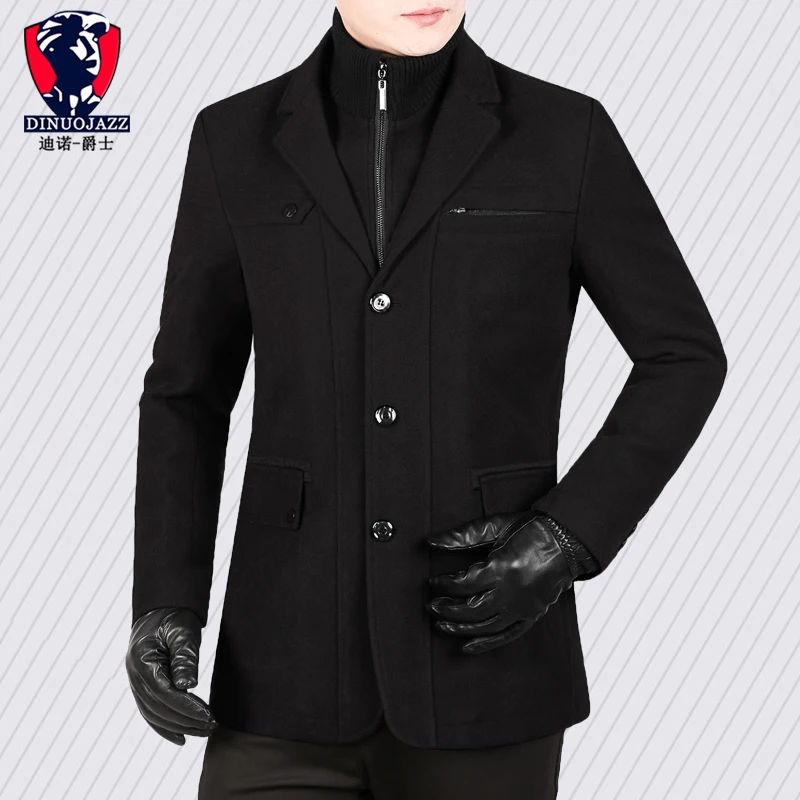 black wool coat Шерстяное мужское Пальто, зимнее кашемировое мужское Пальто, мужское короткое Пальто, шерстяное теплое - Цвет: black wool coat