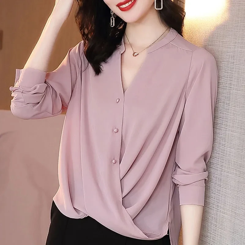 

Chiffon shirt women 2021 new style plus size women's temperament is thin, covering belly blouse noble lady shirt