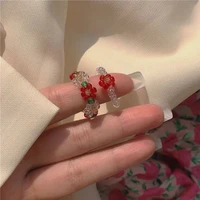 crystal beads flowers rings handmade ins style new sweet little seads beaded elastic ring y2k womens jewelry wholesale