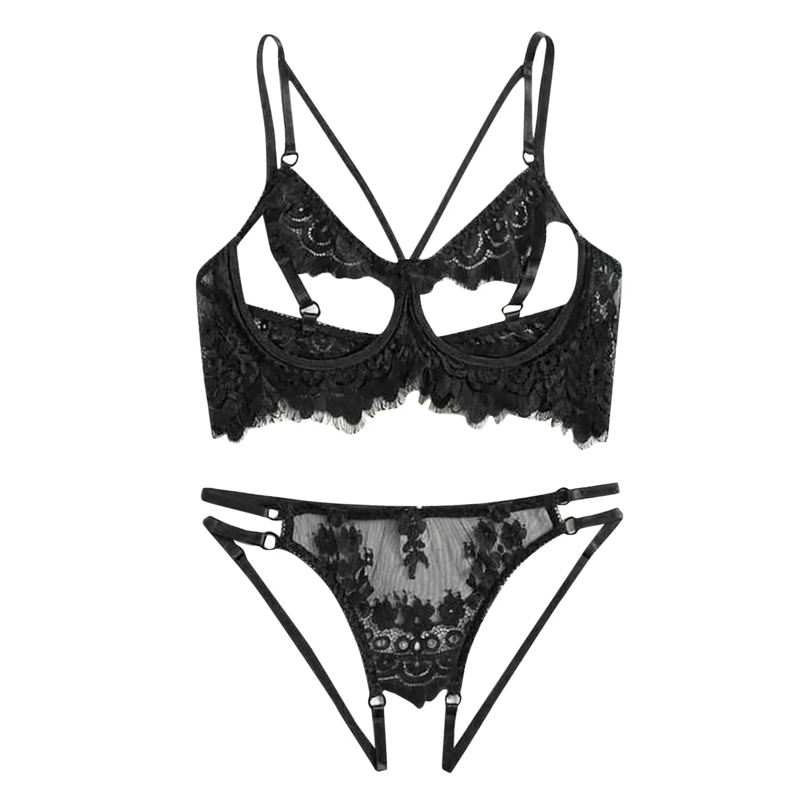 

Women's Sexy Lingerie Mesh Sensual Lingerie Woman Lace Embroidery Floral Bras Bra Brief Sets Underwear Erotic Set Intimates