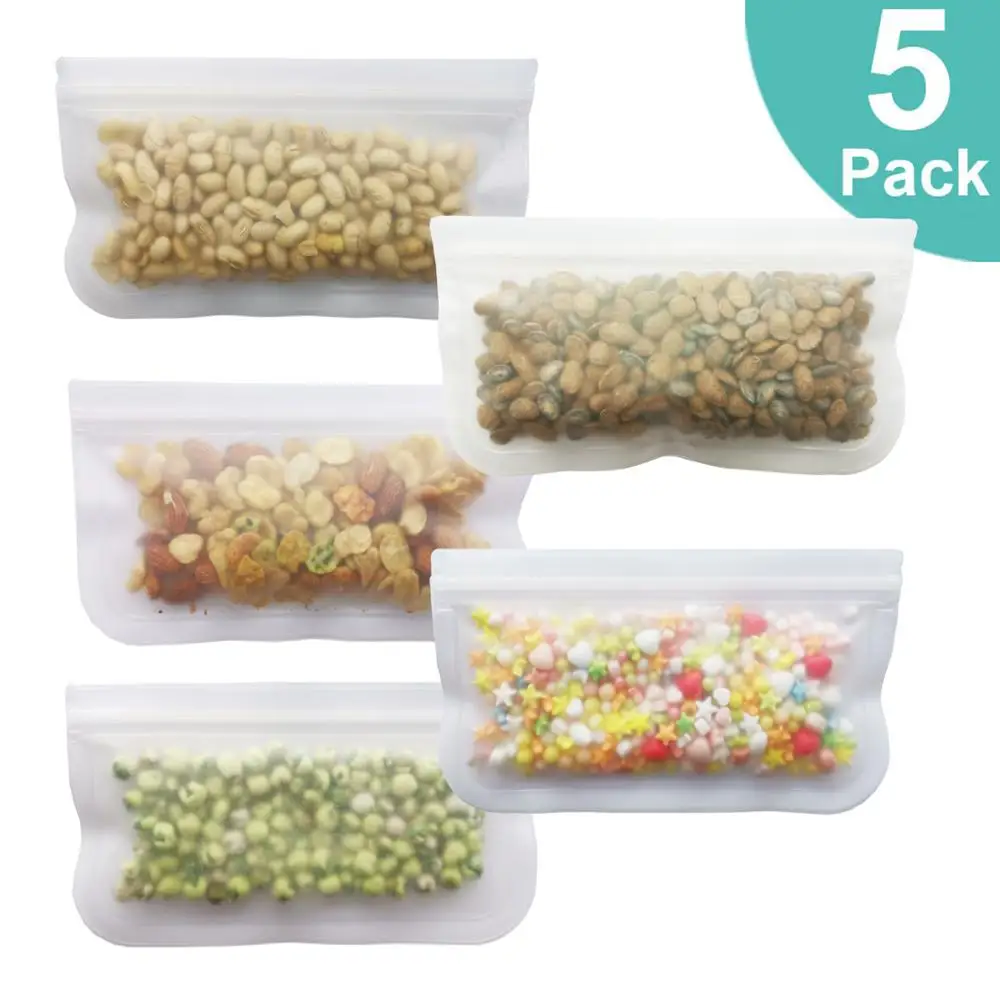 5pcs 12x21.5 Силиконовая сумка для хранения продуктов, многоразовая свежая сумка на молнии, герметичные емкости для хранения продуктов, контейнеры, сумка, одобренная FDA, BPA бесплатно - Цвет: 5pcs 12x21.5