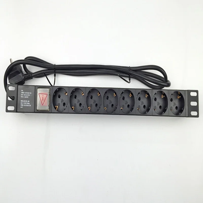 

New Aluminum Case 16A 250VAC 8 jacks 1U Germany EU PDU outlet IEC Power Cord Socket illuminated ON OFF Switch With 2.M wire