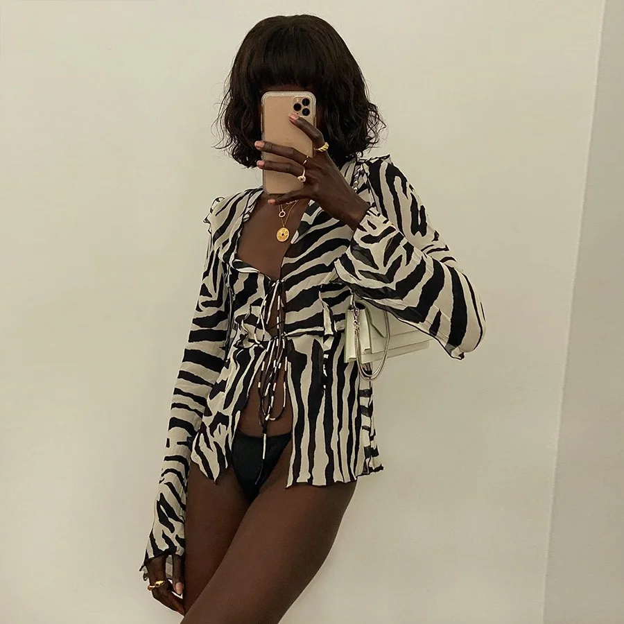 

sexy deep V-neck Lace up beach club Tops Women Mesh See Through Long Sleeve Solid T Shirts Fashion Ruffles tee mujer