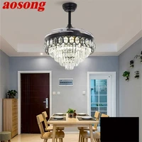 aosong ceiling fan light invisible crystal led lamp with remote control modern luxury for home