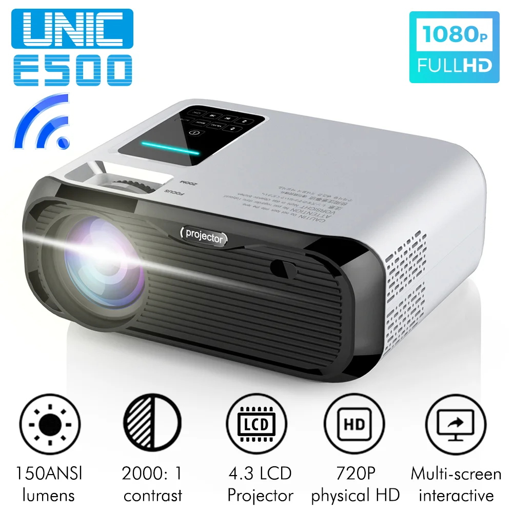 UNIC E500 150 дюймов 1280x720P 6000 люмен ЖК проектор 1080P HD HDMI совместимый с Wi Fi Домашний
