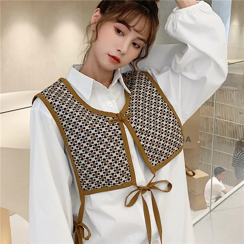 Linbaiway цветочный принт искусственная шаль большой лацкан рубашка съемные