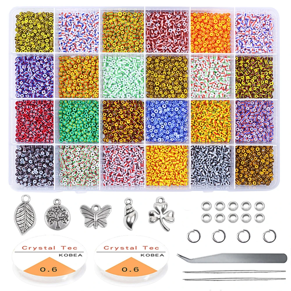 

Glass Seed Beads Started Kit Small Pony Craft Beads Seed Beads with Tool Kit for DIY Craft Bracelet Jewelry Making Supplies