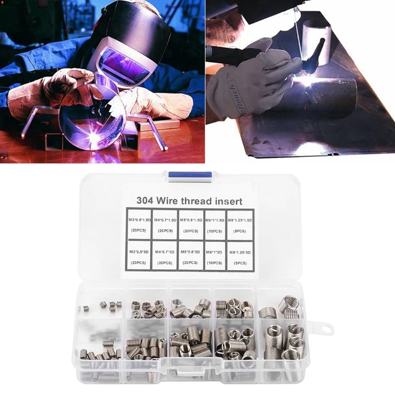 

150pcs Stainless Steel Helicoil Thread Repair Insert Kit M3 M4 M5 M6 M8 Nut Kit Crew Sleeve Set Replacement C7AC