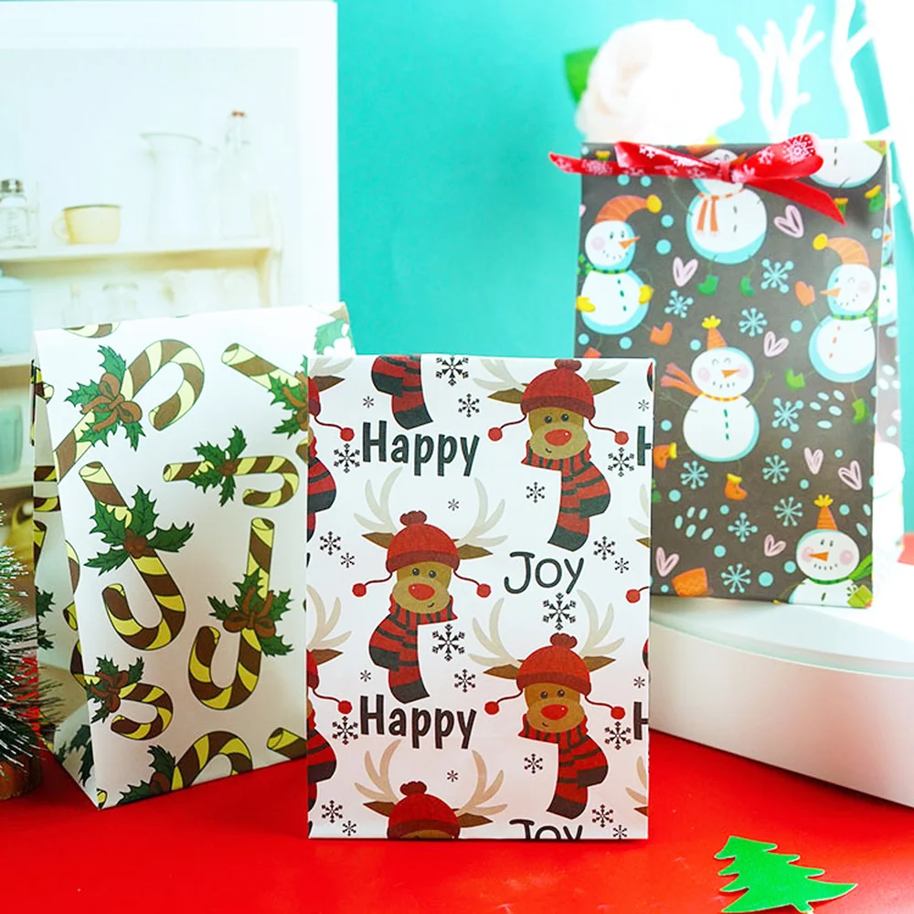 

10Pcs Kraft Paper Candy Cookie Bag Santa Claus Snowman Elk Christmas Gift Packing Bags Xmas Natal New Year Party Decor Navidad