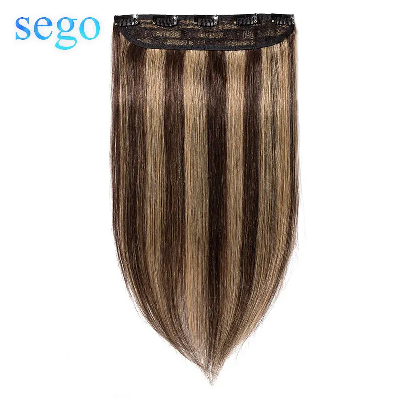 4P27 SEGO 1"-24" клип в одном куске настоящие человеческие волосы для наращивания 1 p/w 5 клипов не Реми кусок прямые индийские волосы 40 г-60 г - Цвет: 4P27