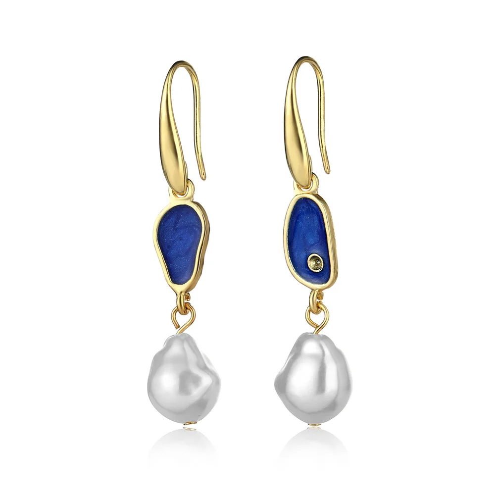 

Women Party Earrings Blue Drop Oil Shell Pearl Pendant Earrings Ins Fashion Jewelry Dangle Earrings Zinc Alloy Earring