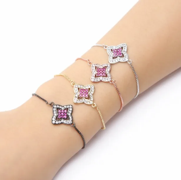 gold silver  Chain bracelet rose micro pave cz zircon rope adjusted Macrame bracelet Charm Bangles yj423 for woman jewelry hrg3 