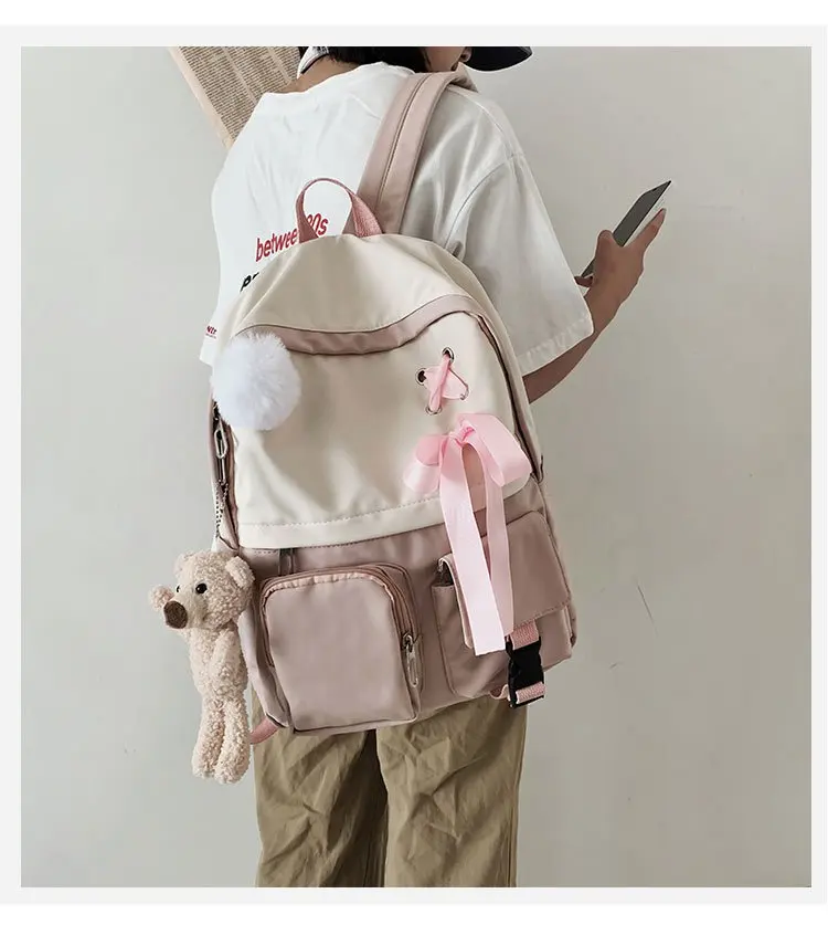 

Sweet lady little fresh bow student contrast color backpack college style versatile girl schoolbag