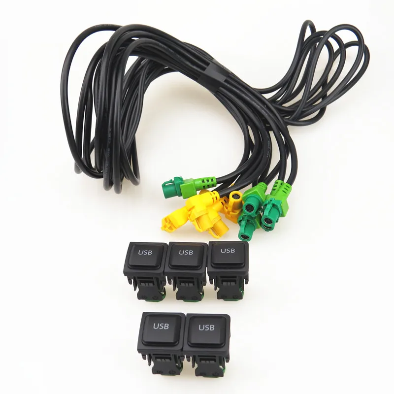 AZQFZ 5 Set USB Interface Switch Button Adapter Cable Wire Harness For VW Jetta 5 MK6 Passat B6 B7 Golf 6 Tiguan Touran Scirocco
