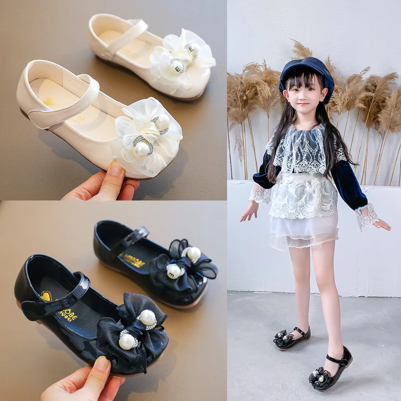 

Осенняя элегантная школьная обувь принцессы для вечеринки для маленьких девочек, детское платье для детей, модные черные кожаные туфли с же...