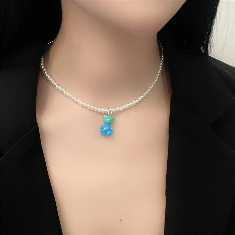 

Punk Gothic Harajuku Pearl Chain Bear Pendant Choker Necklace Harajuku Sweater Chain Fashion Jewelry for Women Girls