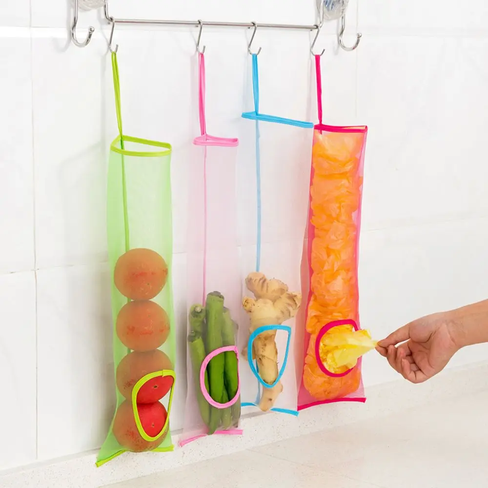 

Portable Fruits Vegetables Storage Hanging Mesh Bag Portable Handle Garlic Onion Hollow Breathable Bag Net Kitchen accessories