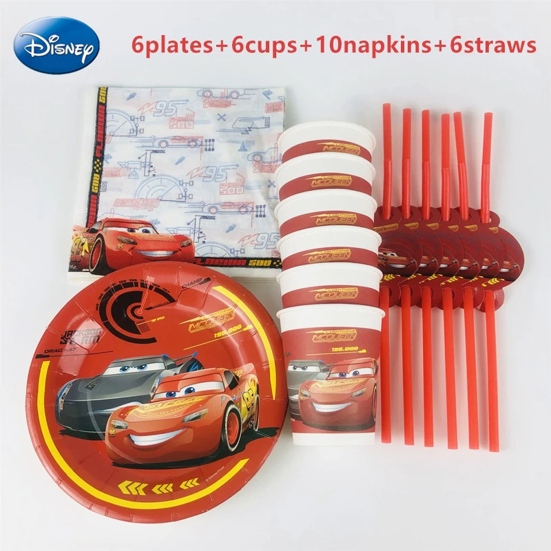 

New Disney Cars 28Pcs Family Party Decoration Disposable Tableware Sets Kid Birthday Party Paper Cup+Plate+Napkin+Straw Supplies