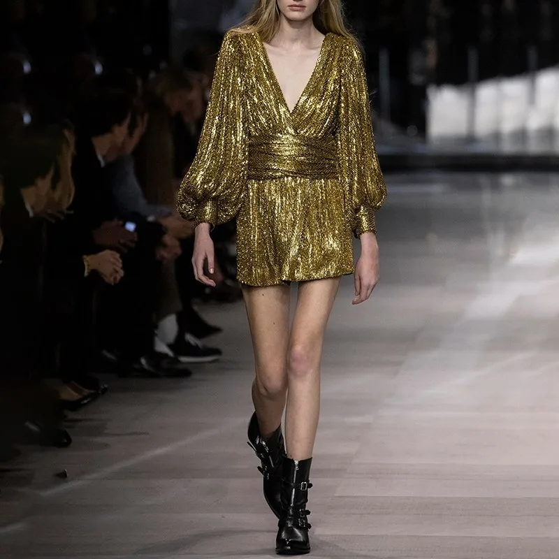 Для женщин Ночное Клубное вечернее платье блестки Фонари с сияющим золотистым