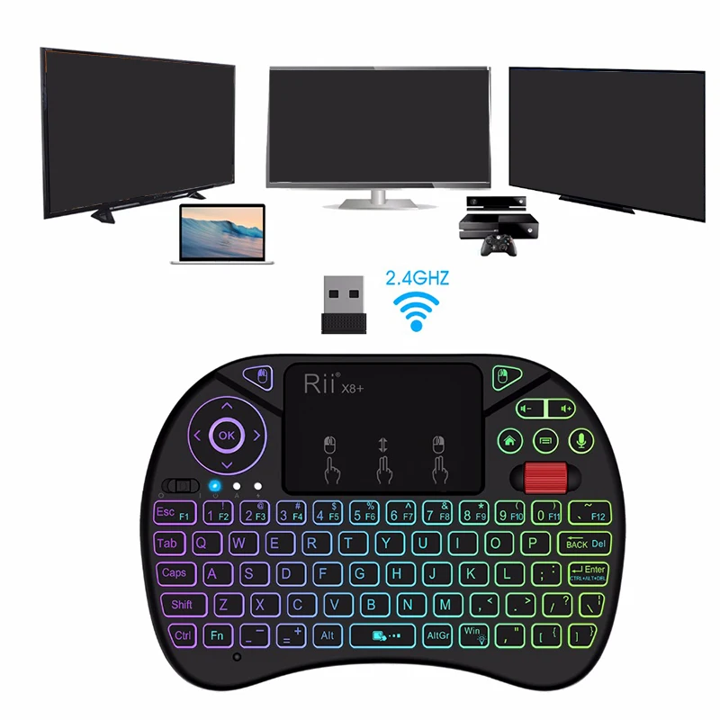 Rii X8 + RGB 2 4G Беспроводная клавиатура с сенсорной панелью голосовой поиск