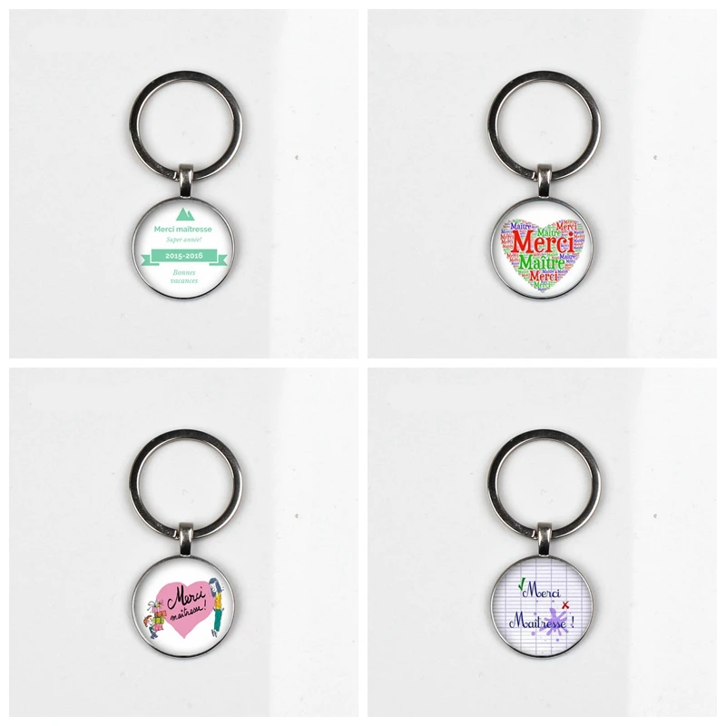 

XKXLHJ New Hot Merci Maitresse Pattern Round Keyring Photo Glass Cabochon Charm Car Keychain Jewelry Gift