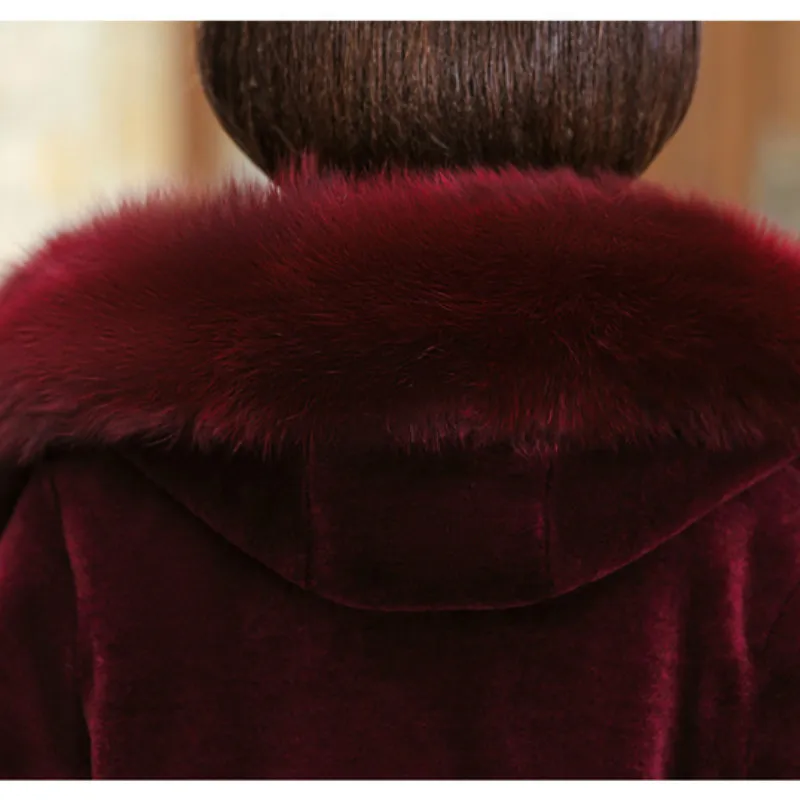 Winter Jacket Women Fashion Fox Fur Collar Winter Fur Coat Ladies Slim Long Windproof Warm Outerwear Sheep Shearing Hooded Coats