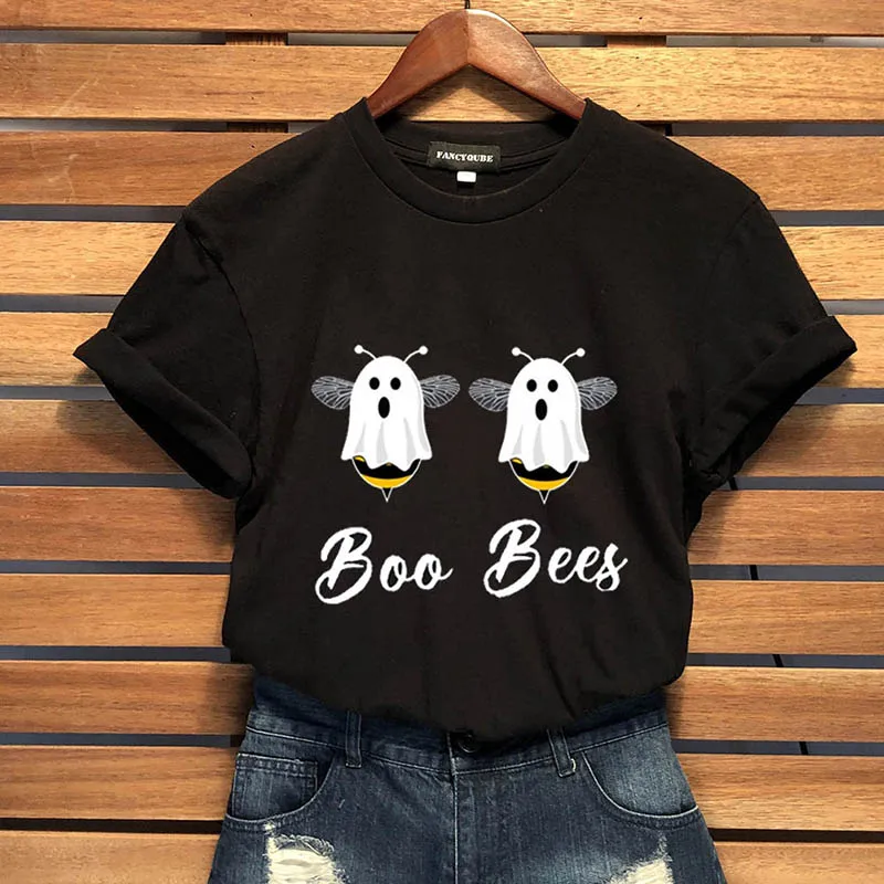 Boo Bees/парная футболка на Хэллоуин, забавная футболка с круглым вырезом, высокое качество, футболка с коротким рукавом, топы