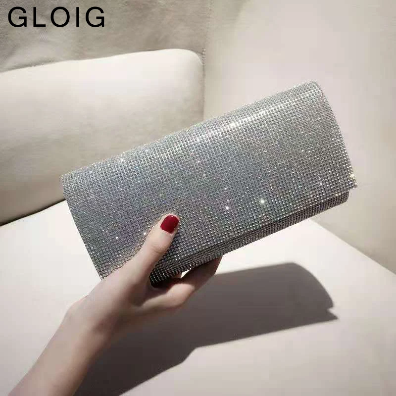 

Rhinestones Wedding Handbags Cover Lady Evening Bags Silver Color Party Cocktail Purse Clutch