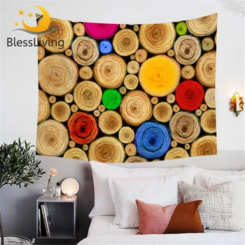BlessLiving Tree Ring Nature Wood Tapestry Boho Plants Bedlinen Outdoor Indoor Wall Hanging Tapestries Botanical Home Decor 1