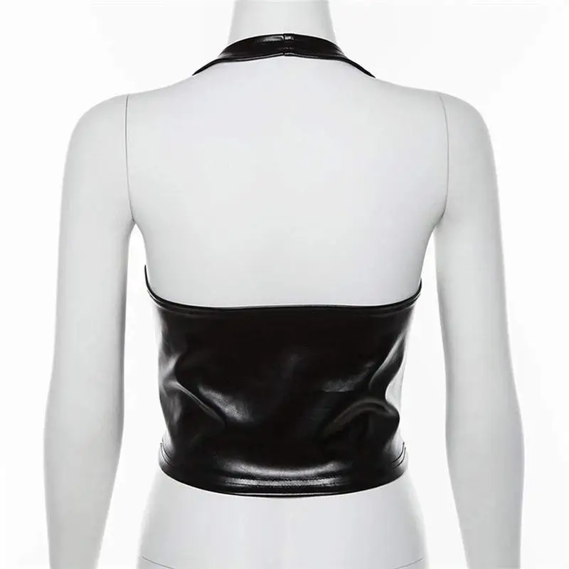 

Gothic Punk Crop Top Women Crisscross Strap Sleeveless Streetwear Camisole Sexy Corset Slim Soft Leather Hollow Vest Clubwear