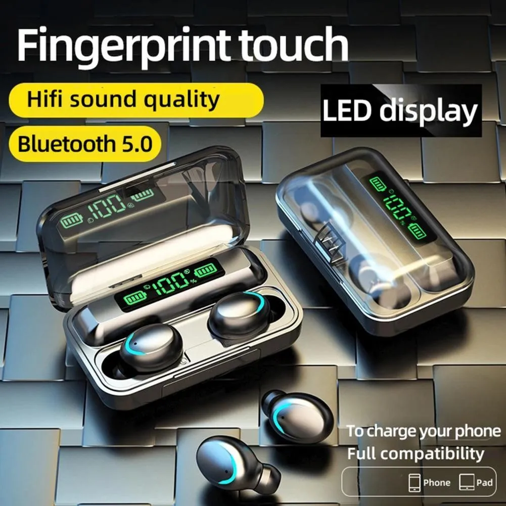 

F9-5 Bluetooth 5.0 Headphones Waterproof Digital Display Touch Control Headsets HiFI Stereo Arbuds For IPhone Xiaomi