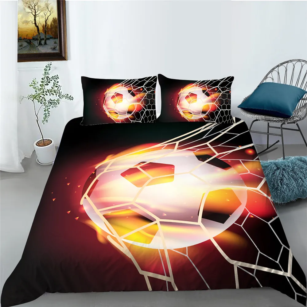 

Luxury Duvet Cover Set with Bedding Pillow Fire and Football Printed Home Bed Clothes Unique Design Bedding Cover Set