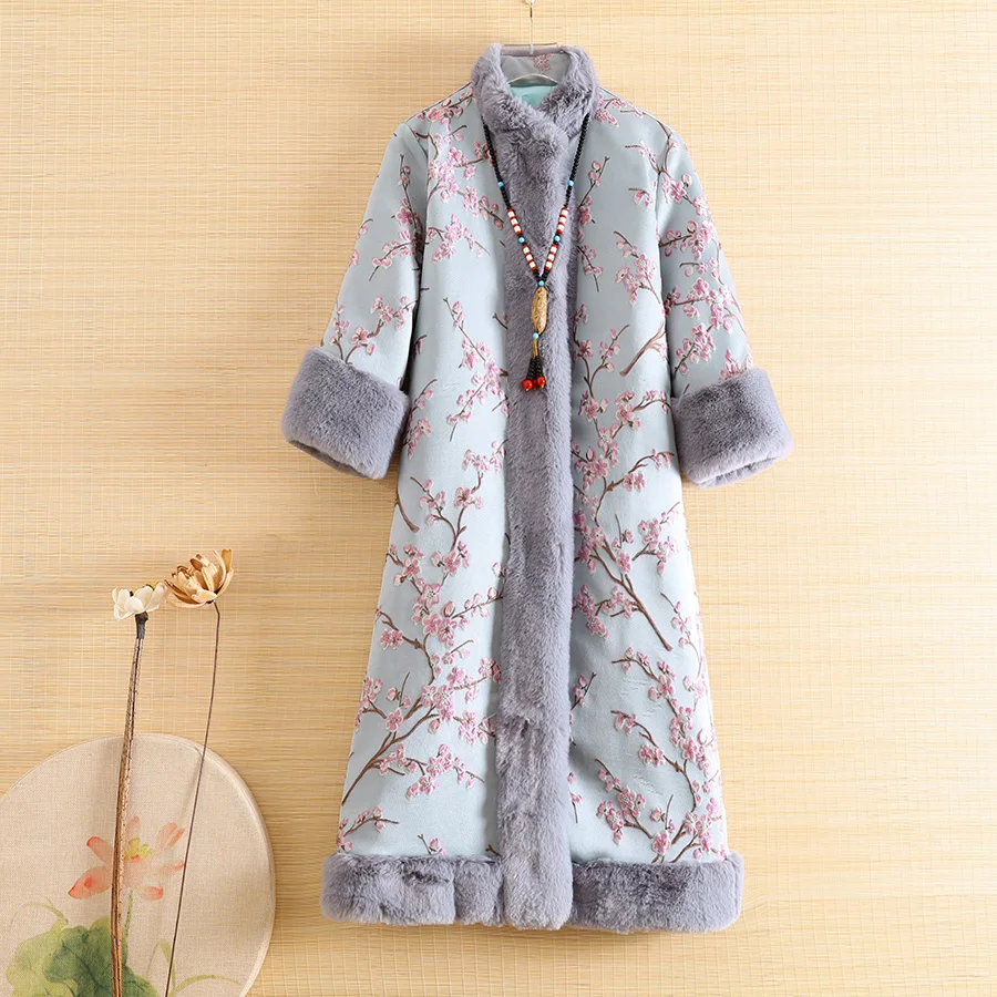 Осенняя и зимняя женская теплая парка верхняя одежда в стиле ретро жаккард цвет