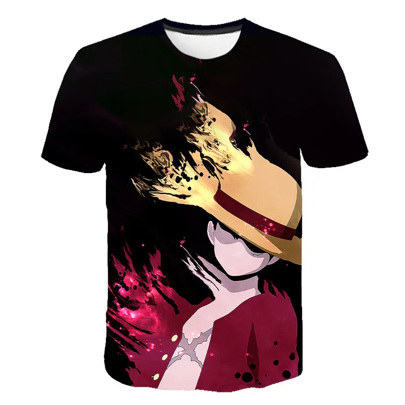 

2021 3DT shirt straw hat Japanese anime funny T-shirt men and women O-neck black short-sleeved T-shirt 110-6xl