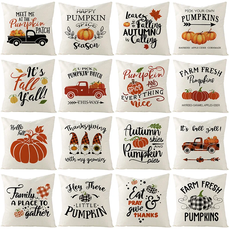 

Thanksgiving Pillow Cover New Autumn Pumpkin Linen Printed Sofa Pillow Princess christmas pillow covers