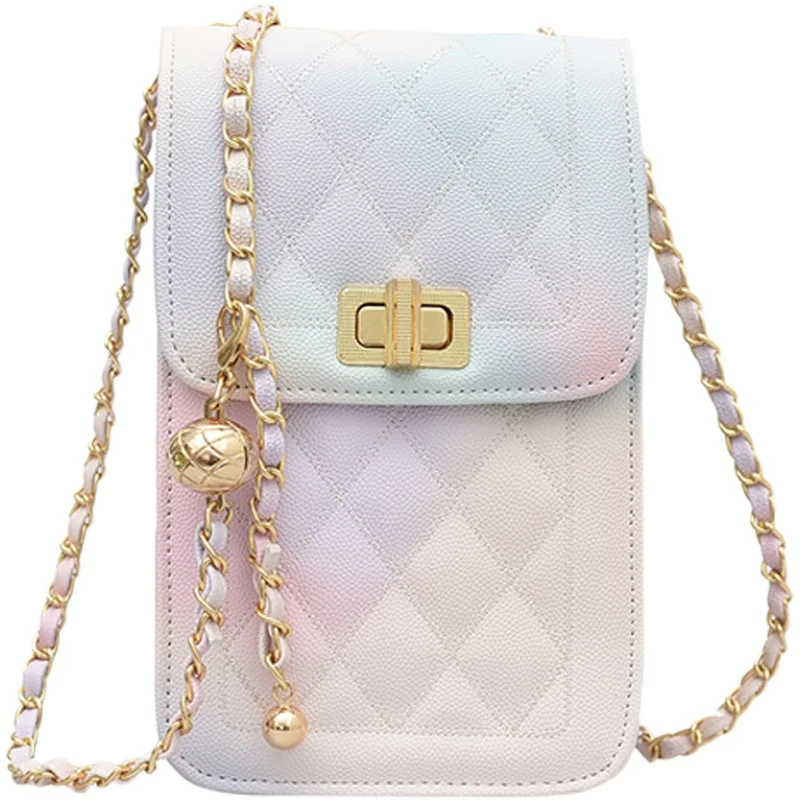 

Lattice Crossbody bag 2021 Summer Gradient New PU Leather Women's Designer Handbag Chain Shoulder Messenger Bag Phone Purses