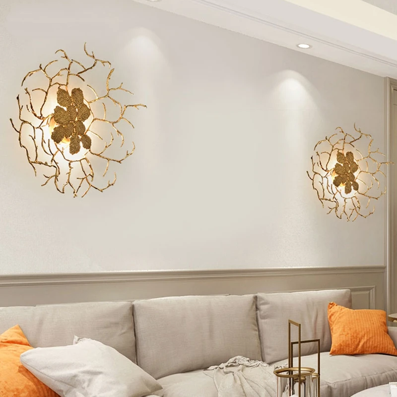 Медная настенная лампа латунная ветка дерева Наклейка на стену светильник